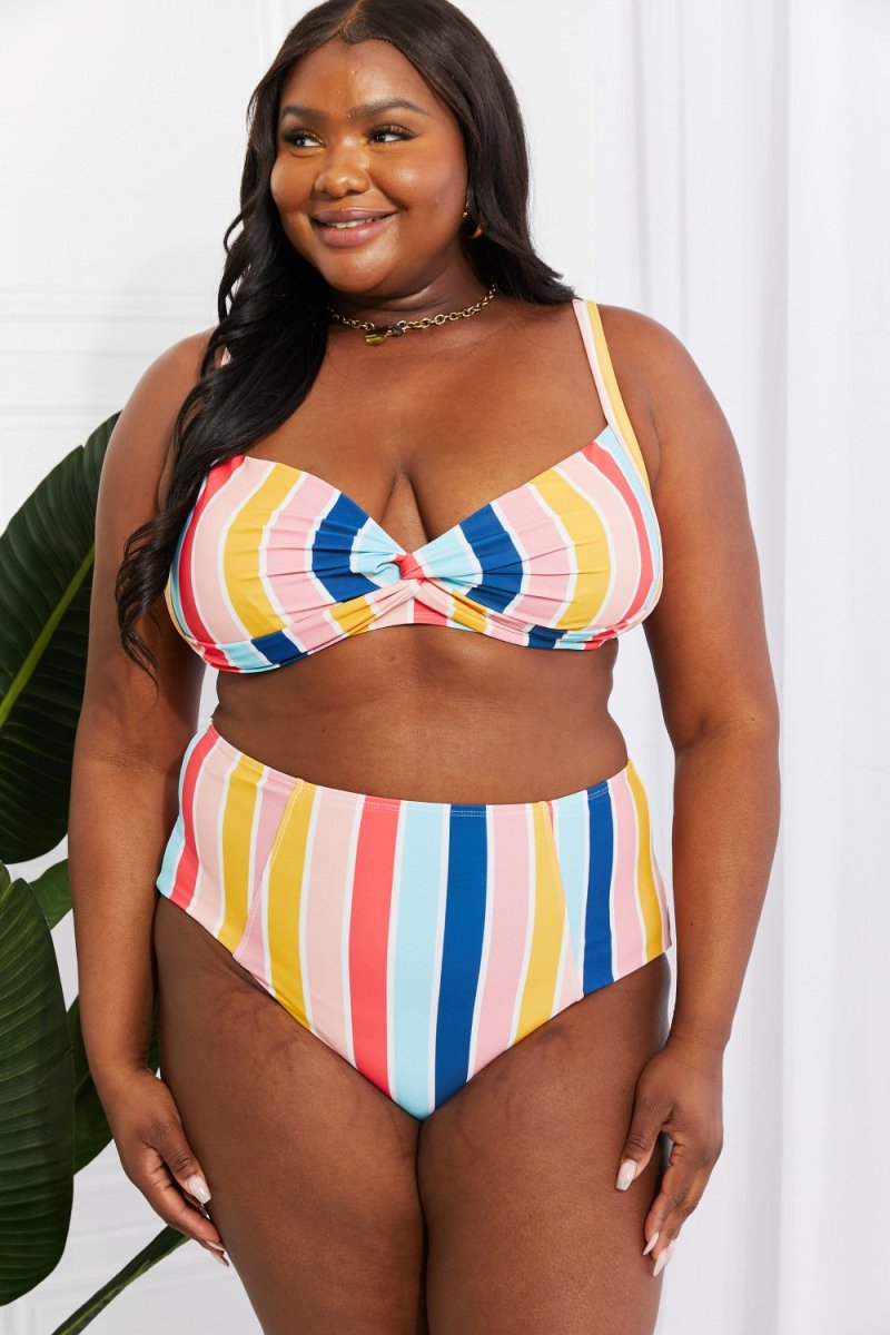 Marina West Swim Take A Dip Twist High-Rise Bikini in Stripe - Taplike