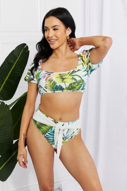 Marina West Swim Vacay Ready Puff Sleeve Bikini in Floral - Taplike
