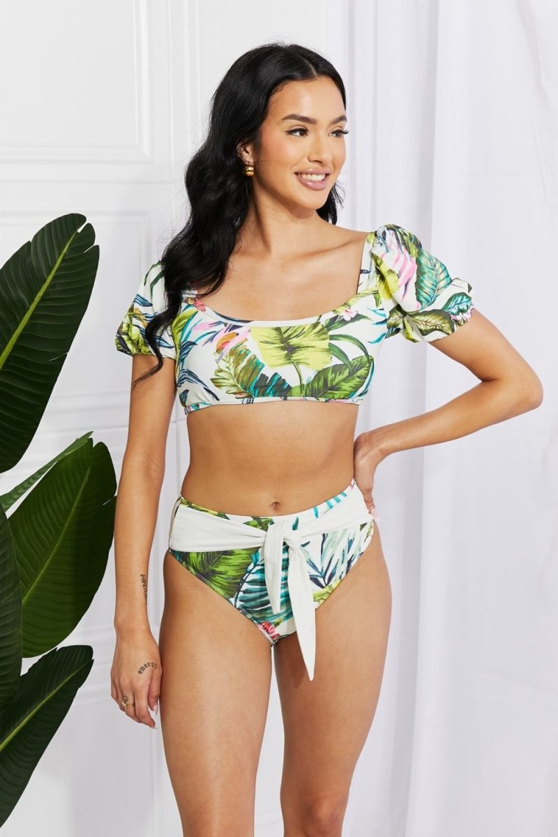 Marina West Swim Vacay Ready Puff Sleeve Bikini in Floral - Taplike