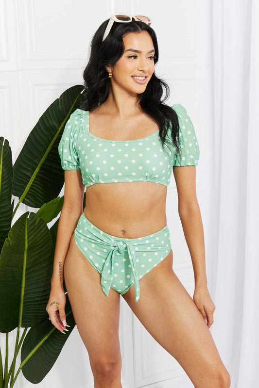 Marina West Swim Vacay Ready Puff Sleeve Bikini in Gum Leaf - Taplike