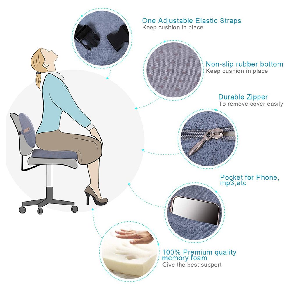 Memory Foam Lumbar Back Support Pillow and Seat Cushion for Office - Taplike