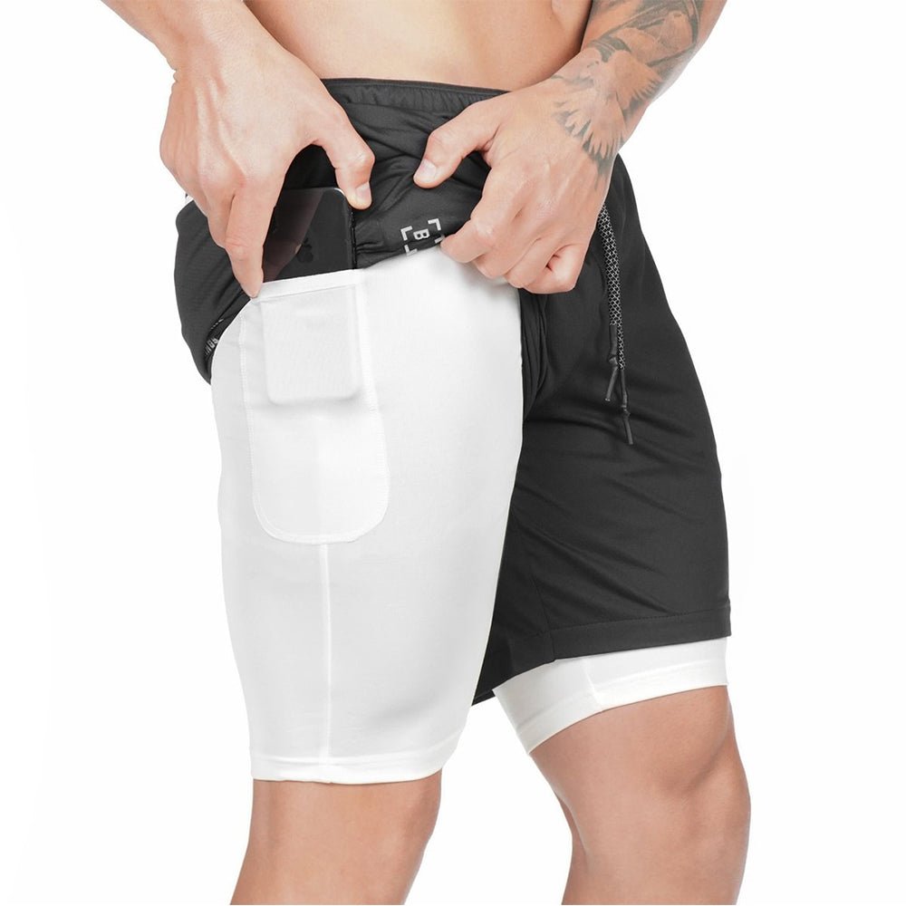Men 2 in 1 Running Shorts Gym Workout Quick Dry Mens Short with Pocket - Taplike