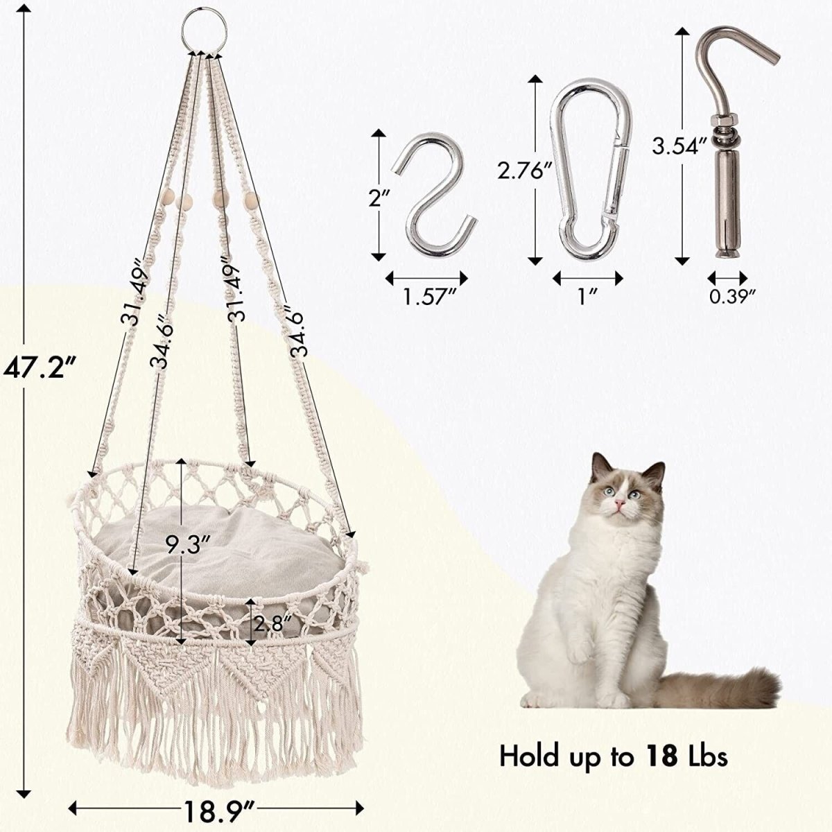 Mewoofun Cat Hammock Bed Cotton Hanging Cat Bed for Indoor Cats - Taplike