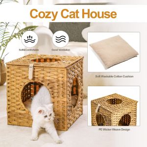 Mewoofun Handmade Cat Supplies Cat House for Indoor Woven Rattan - Taplike