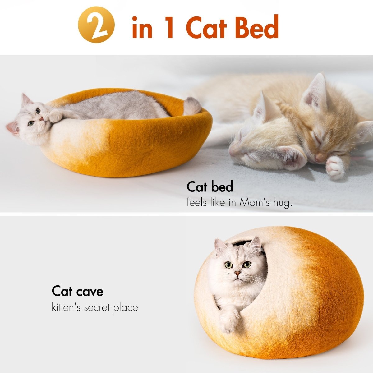 MewooFun Trendy Felt Cat Bed Cave Round Nest Wool Bed Gray for Cats - Taplike