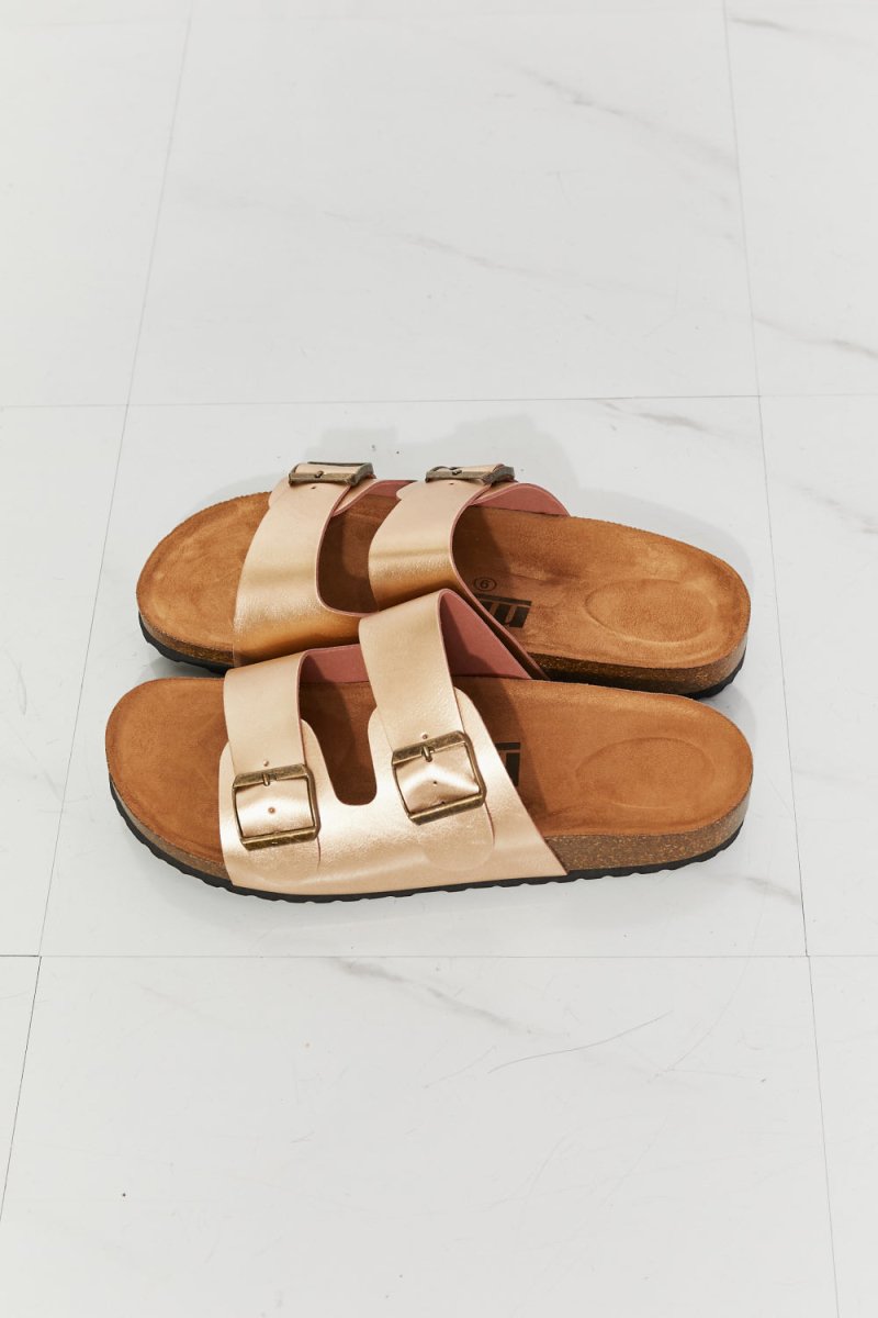 MMShoes Best Life Double-Banded Slide Sandal in Gold - Taplike