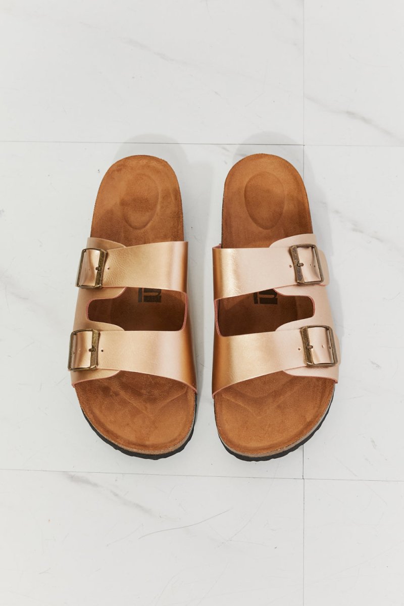 MMShoes Best Life Double-Banded Slide Sandal in Gold - Taplike