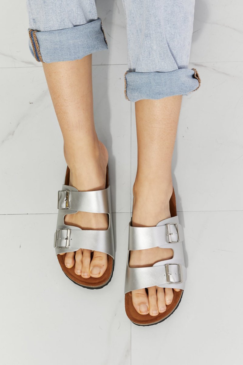 MMShoes Best Life Double-Banded Slide Sandal in Silver - Taplike
