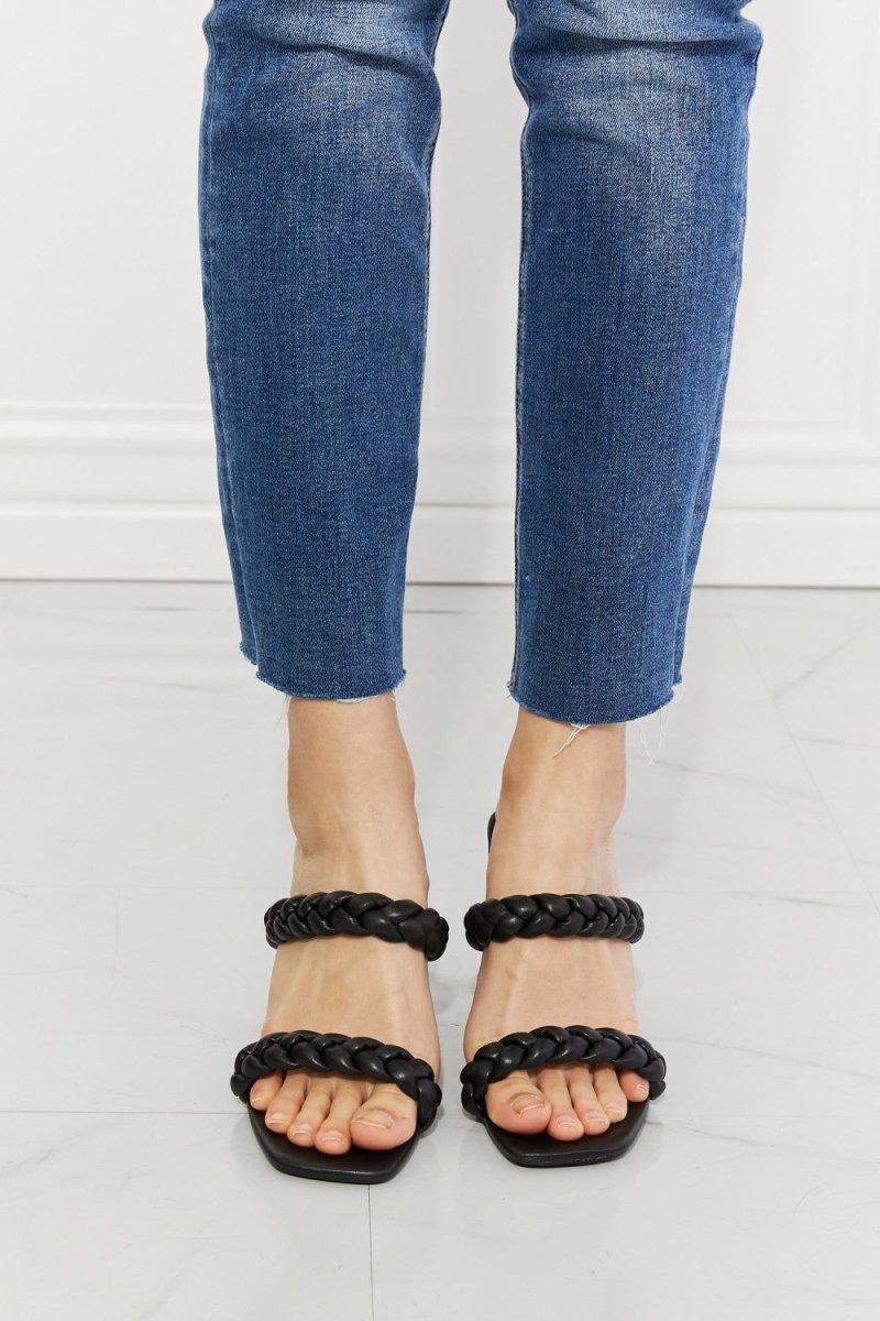 MMShoes In Love Double Braided Block Heel Sandal in Black - Taplike