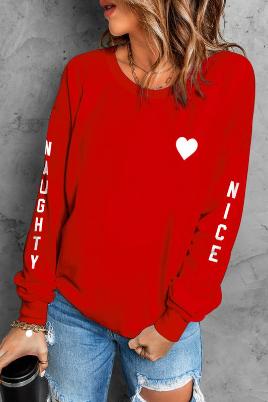 NAUGHTY NICE Heart Graphic Sweatshirt - TapLike