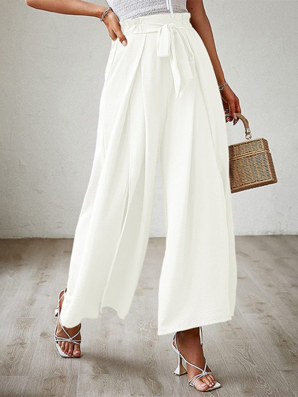 New bow loose high waist pleated wide leg pants with belt pants - Taplike