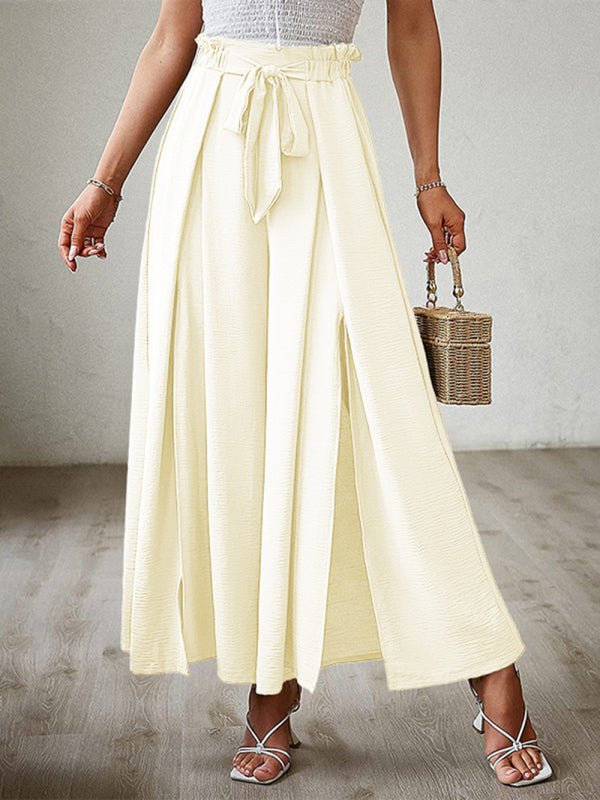 New bow loose high waist pleated wide leg pants with belt pants - Taplike