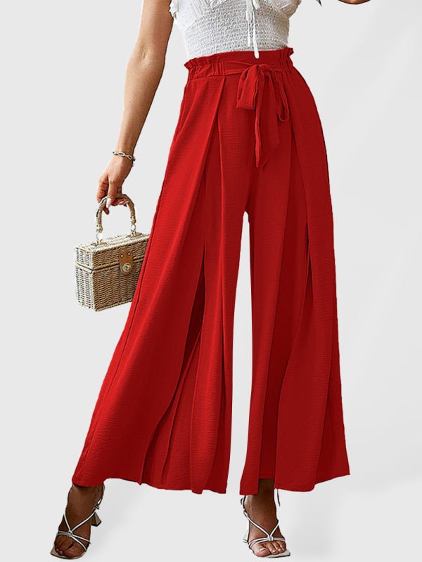 New bow loose high waist pleated wide leg pants with belt pants - Taplike