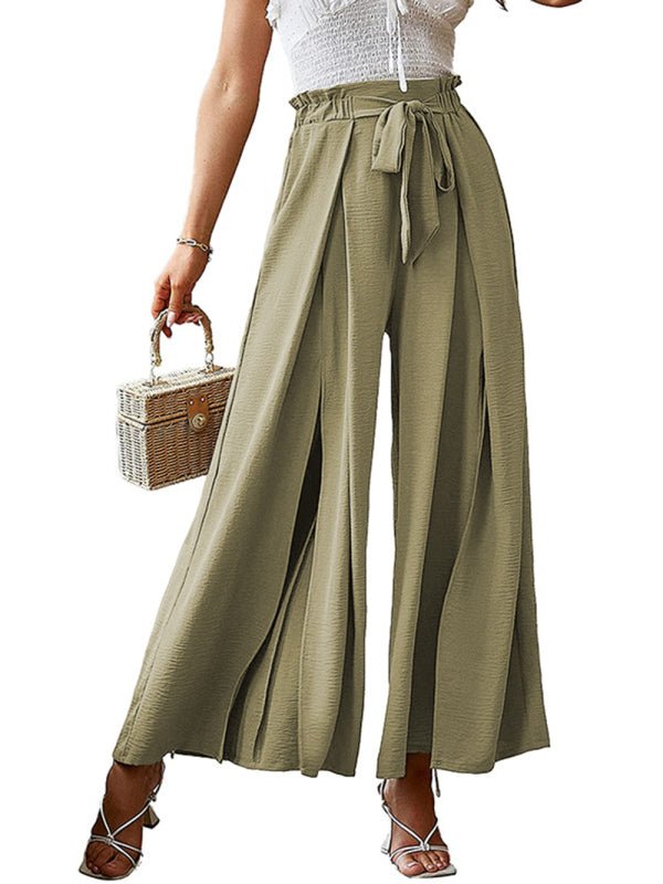 New bow loose high waist pleated wide leg pants with belt pants - Taplike