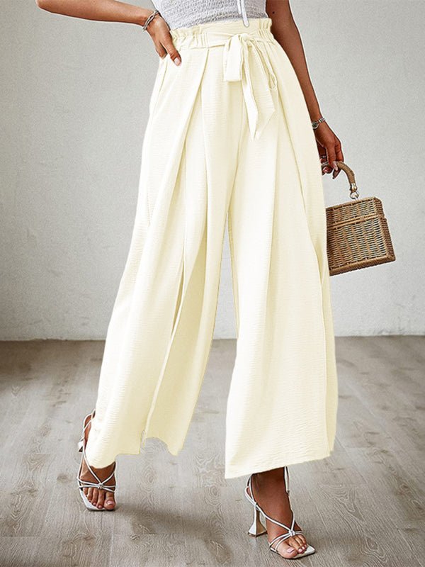 New bow loose high waist pleated wide leg pants with belt pants - Taplike