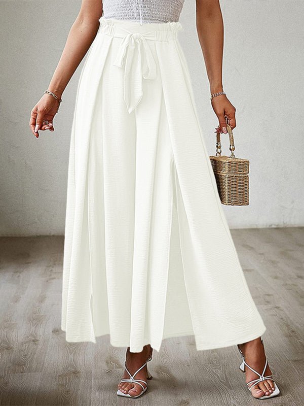 New bow loose high waist pleated wide leg pants with belt pants - Taplike