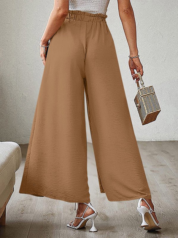 New bow loose high waist pleated wide leg pants with belt pants - Taplike