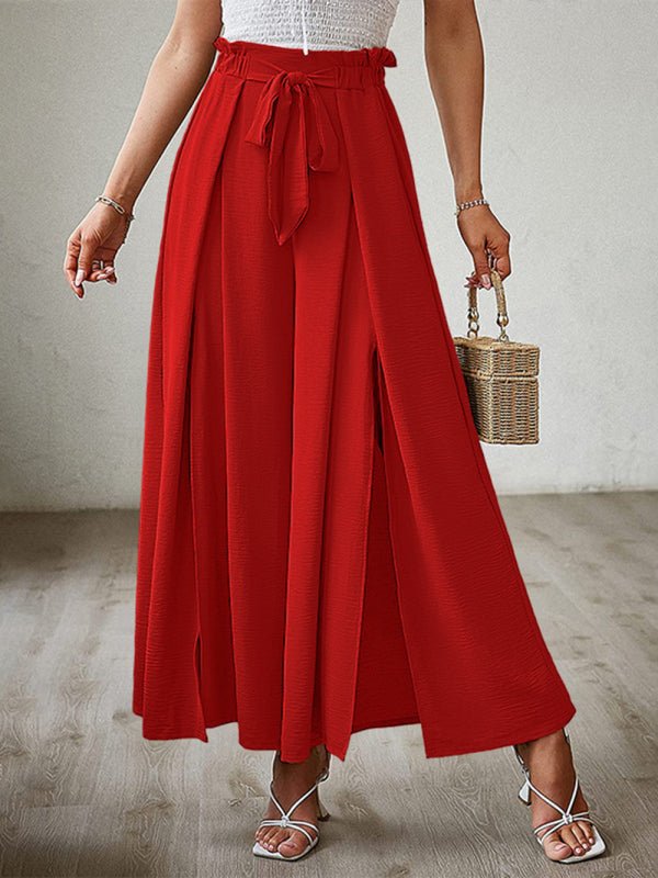 New bow loose high waist pleated wide leg pants with belt pants - Taplike