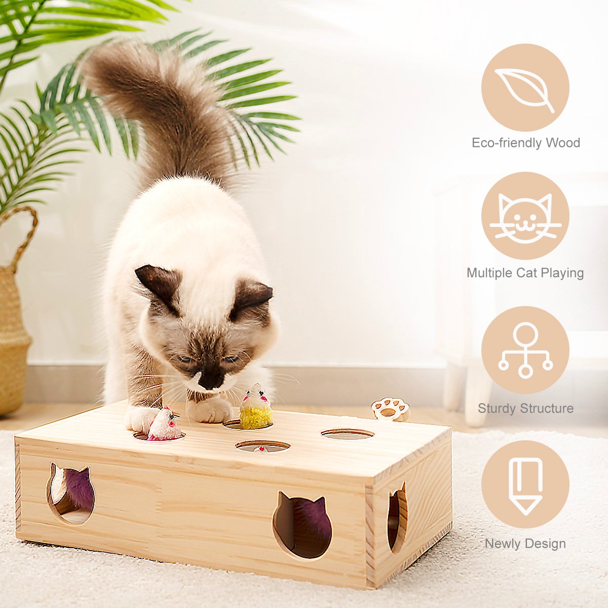 New MewooFun Cat Toys Interactive Whack-a-mole Solid Wood Toys for - Taplike