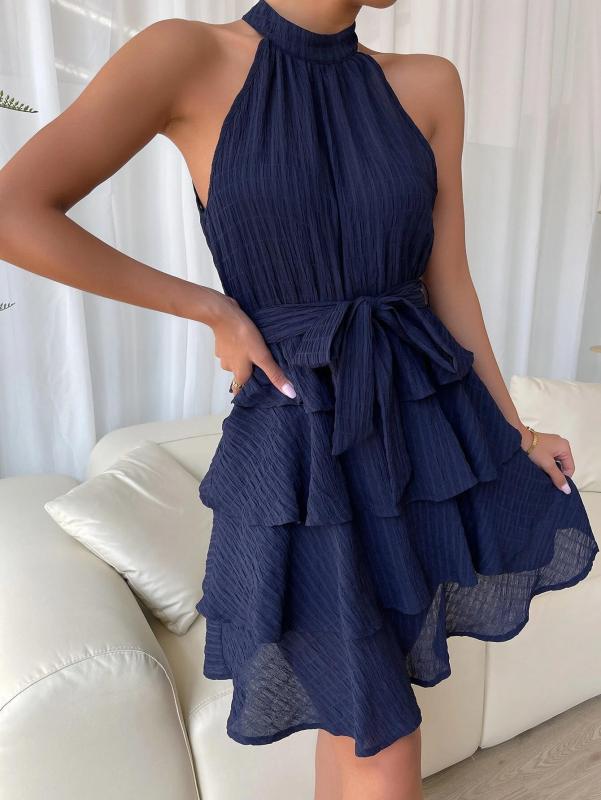 New style women's stitching sleeveless ruffled dress with pleated fabric FSZW11802 - TapLike