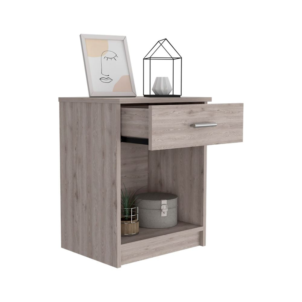 Nightstand Coco, Single Drawer, Lower Shelf, Light Gray Finish - Taplike