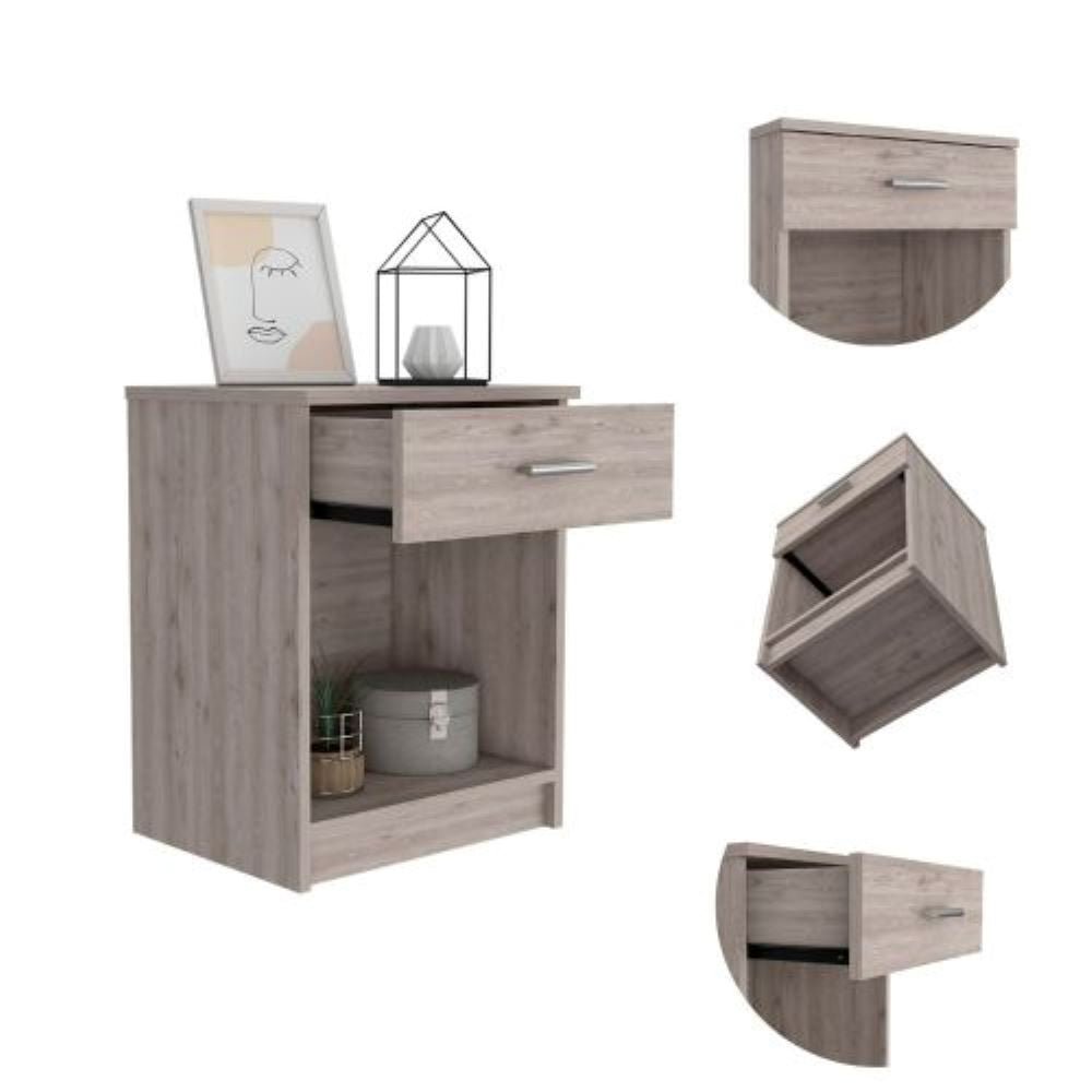 Nightstand Coco, Single Drawer, Lower Shelf, Light Gray Finish - Taplike