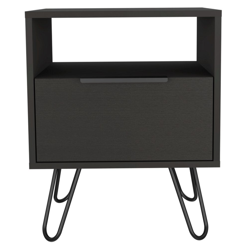 Nightstand Skyoner, Single Drawer, Hairpin Legs, Black Wengue Finish - Taplike