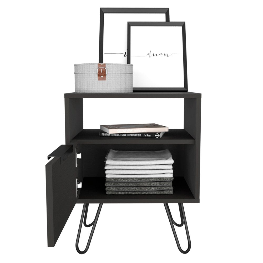 Nightstand Skyoner, Single Drawer, Hairpin Legs, Black Wengue Finish - Taplike