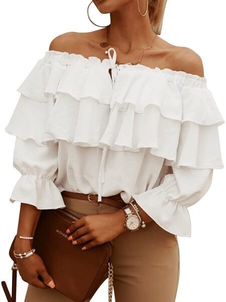 Off the Shoulder Convertible Ruffle Blouse H6ACEE8PSH - Taplike