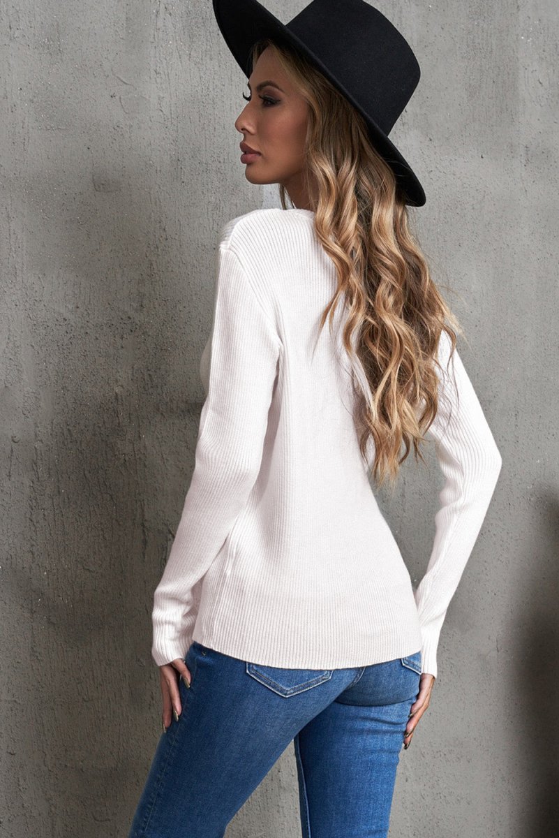 One-Shoulder Long Sleeve Ribbed Top - TapLike