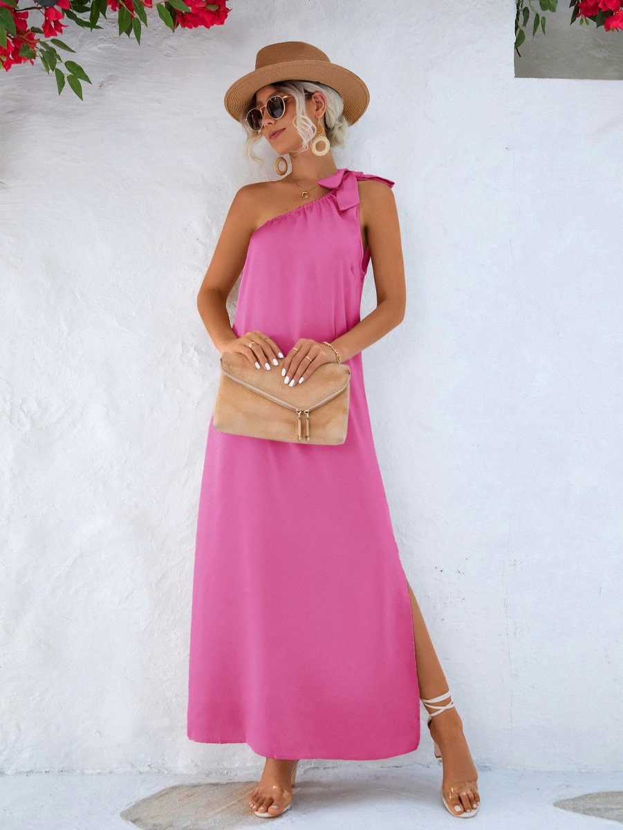 One-Shoulder Slit Maxi Dress - TapLike