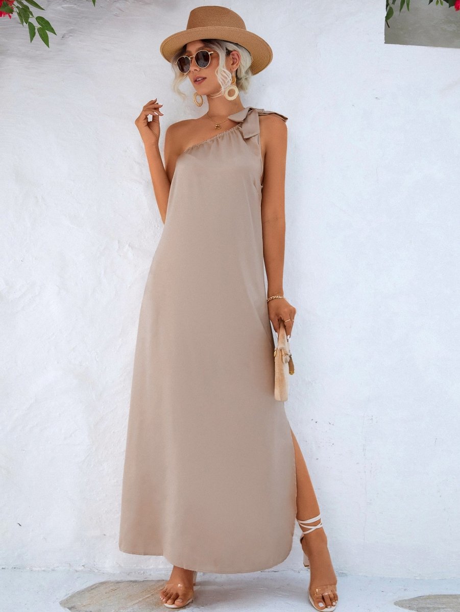 One-Shoulder Slit Maxi Dress - TapLike