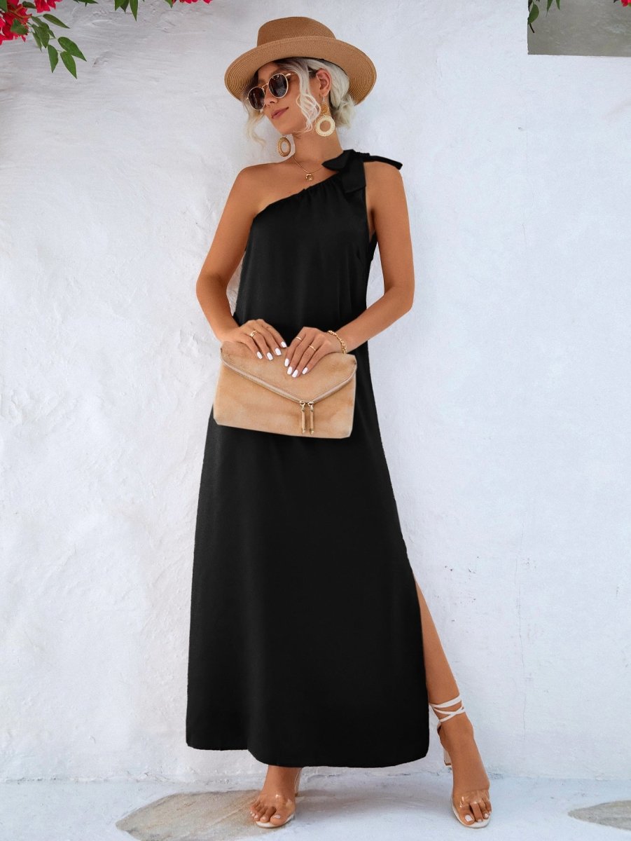 One-Shoulder Slit Maxi Dress - TapLike