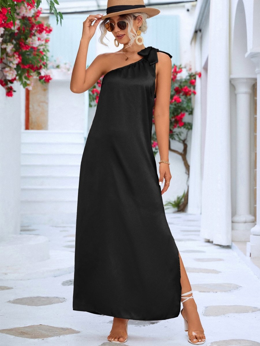 One-Shoulder Slit Maxi Dress - TapLike