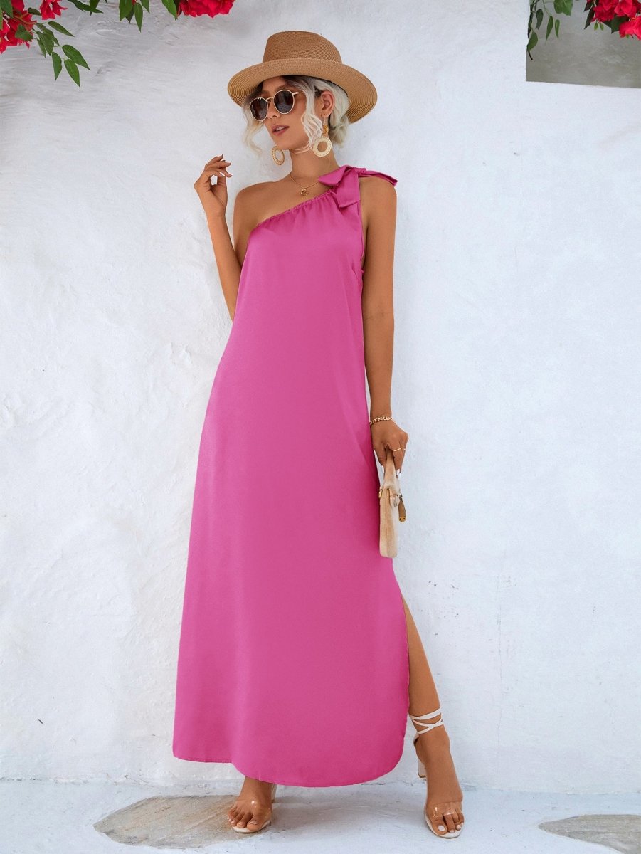 One-Shoulder Slit Maxi Dress - TapLike