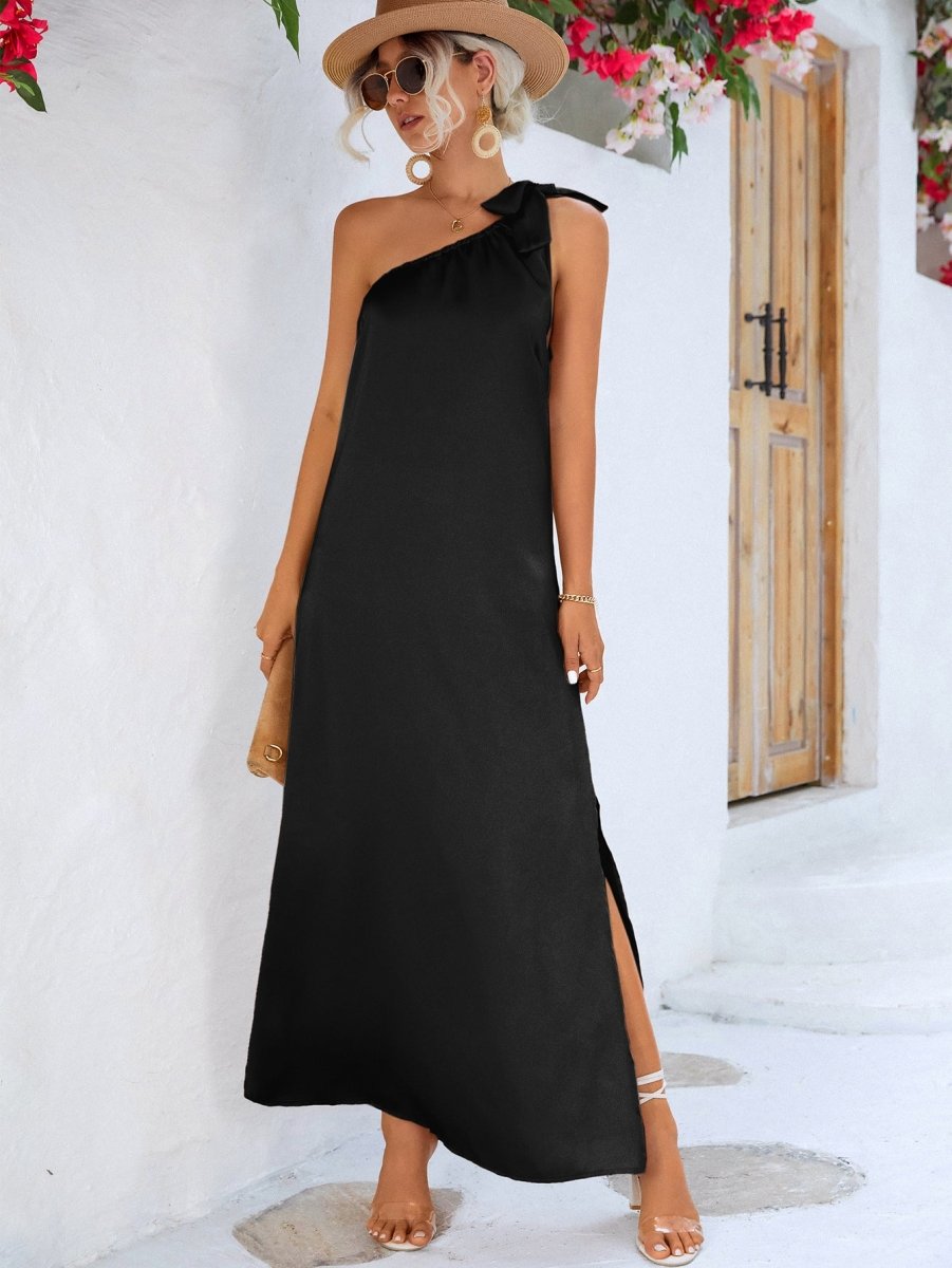 One-Shoulder Slit Maxi Dress - TapLike