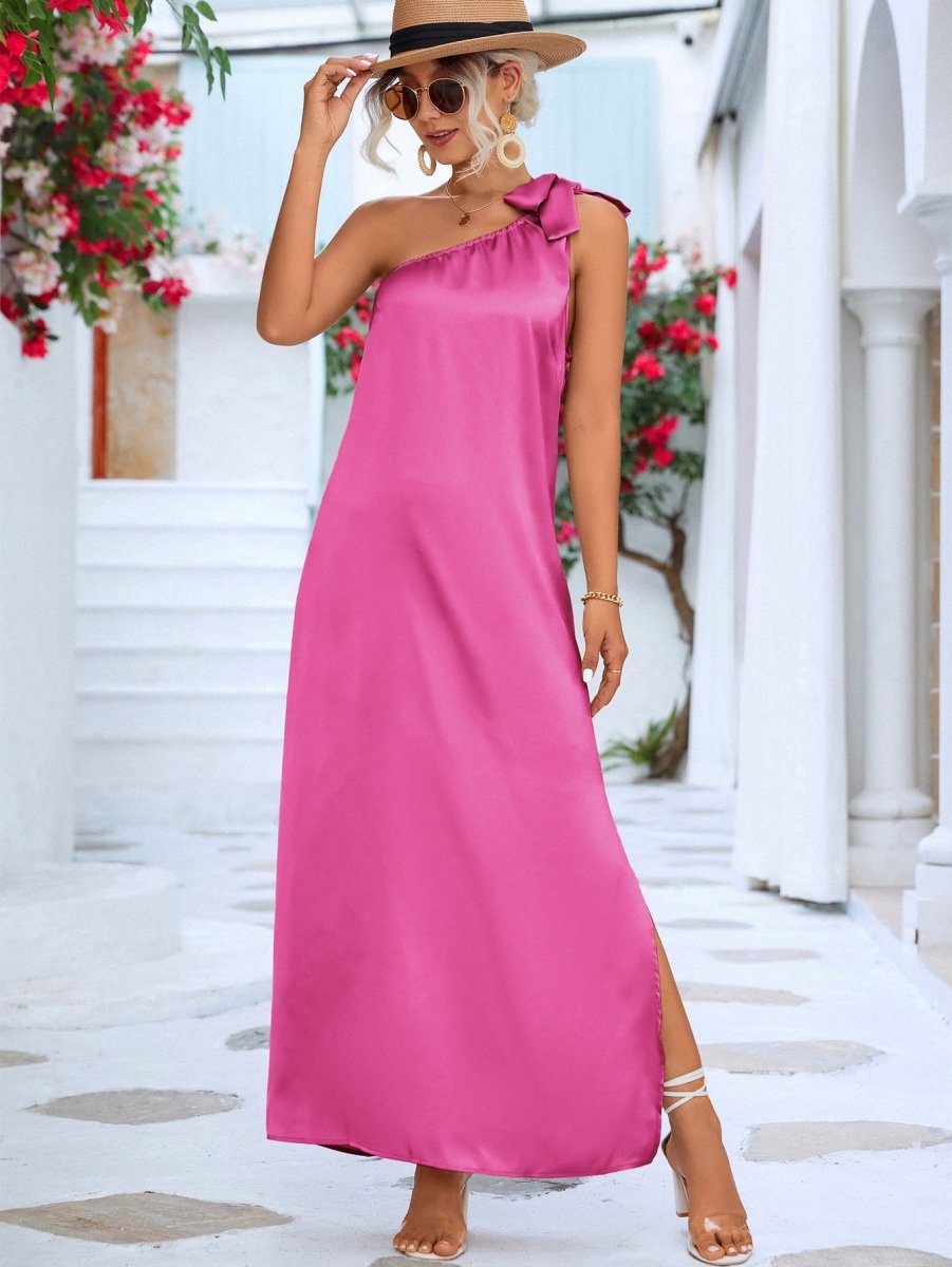 One-Shoulder Slit Maxi Dress - TapLike