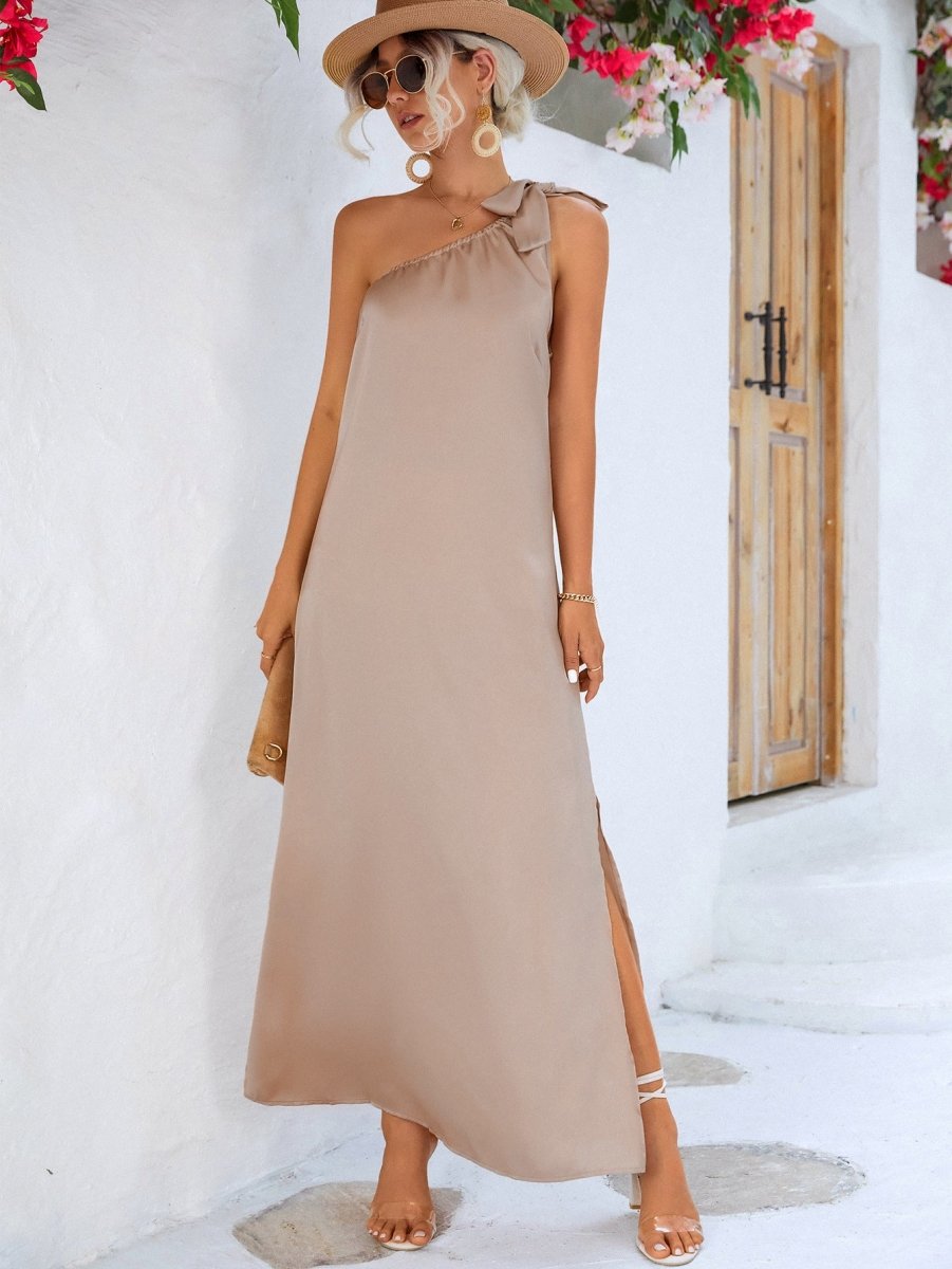 One-Shoulder Slit Maxi Dress - TapLike