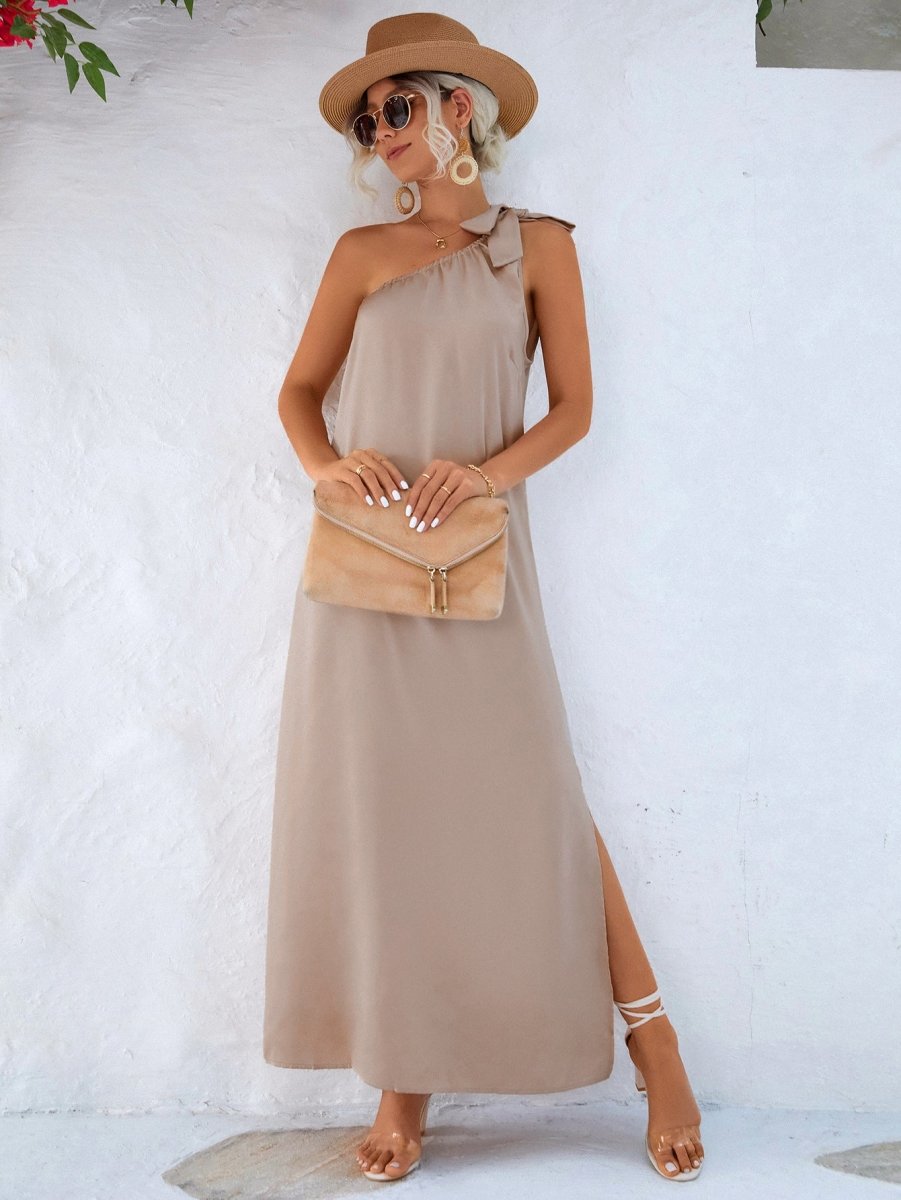 One-Shoulder Slit Maxi Dress - TapLike