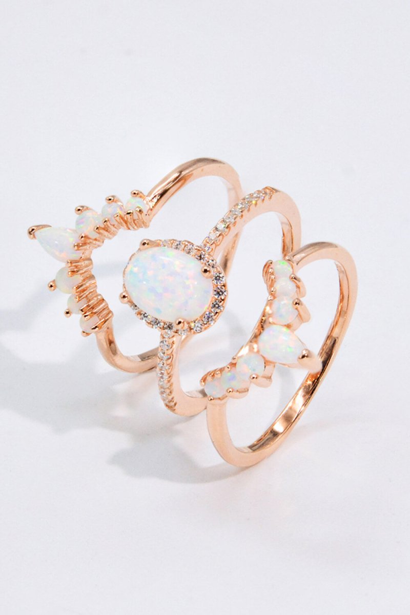 Opal and Zircon Three-Piece Ring Set - TapLike