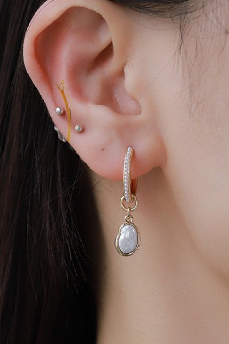 Pearl Huggie Drop Earrings - Taplike