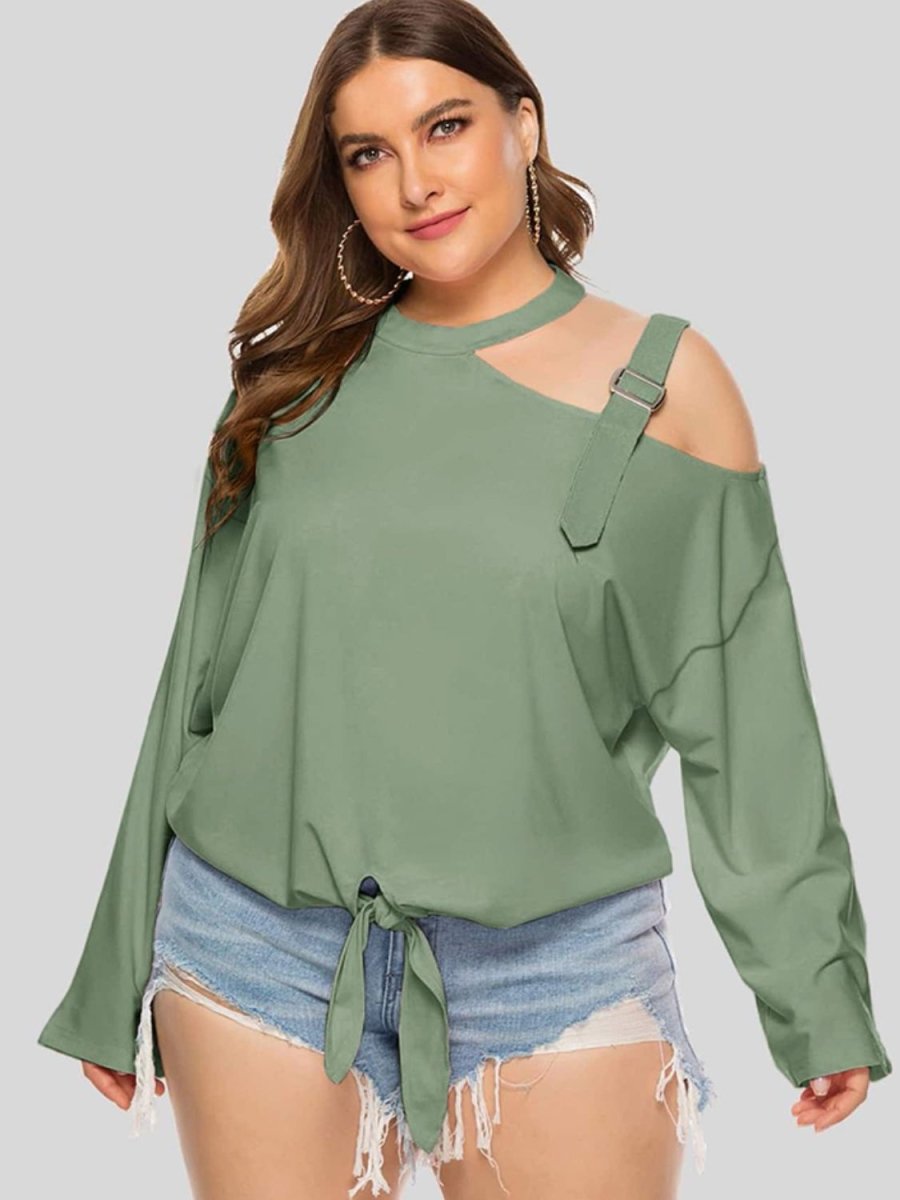 Plus Size Cold-Shoulder Tied Top - Taplike