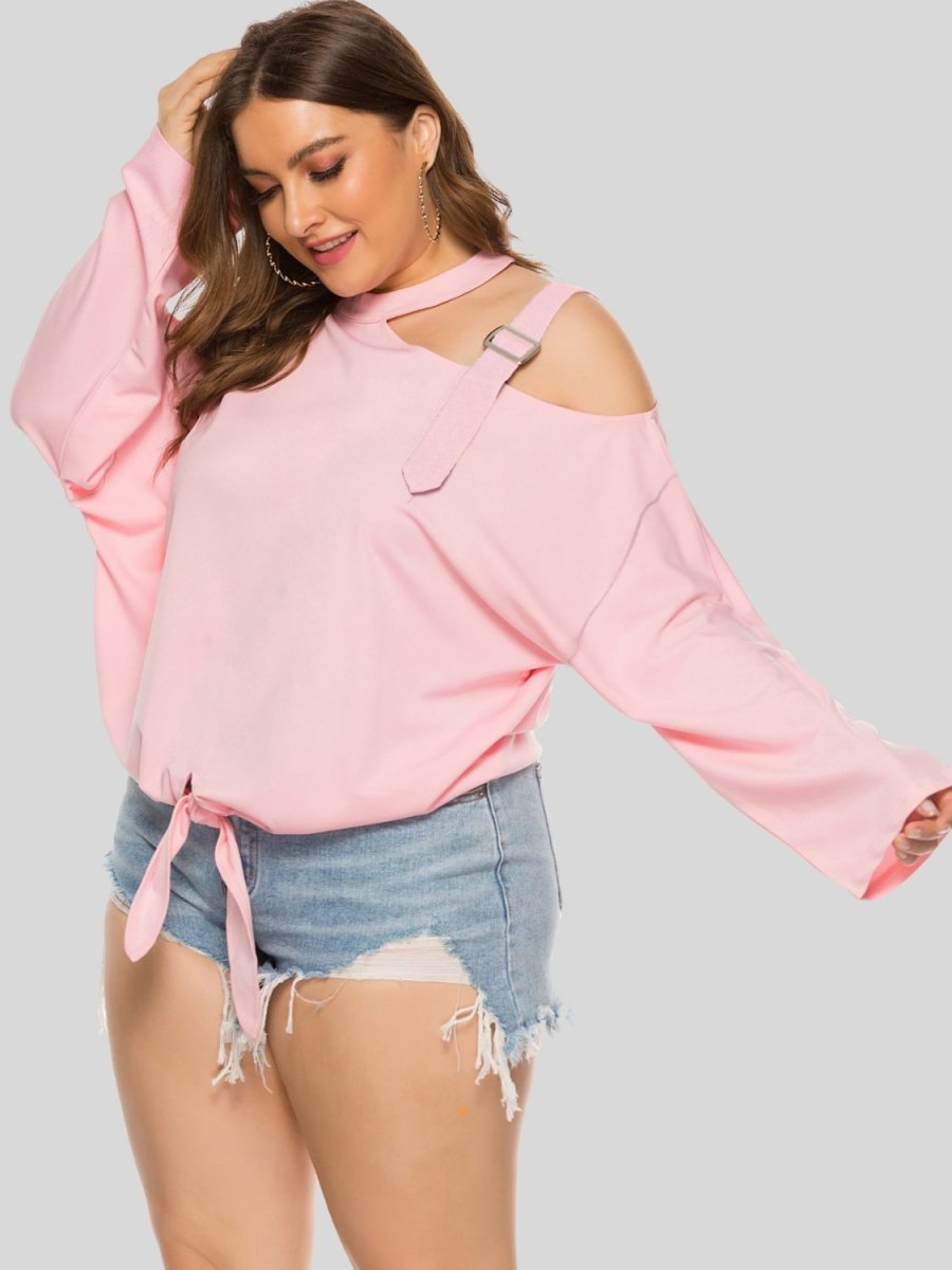 Plus Size Cold-Shoulder Tied Top - Taplike