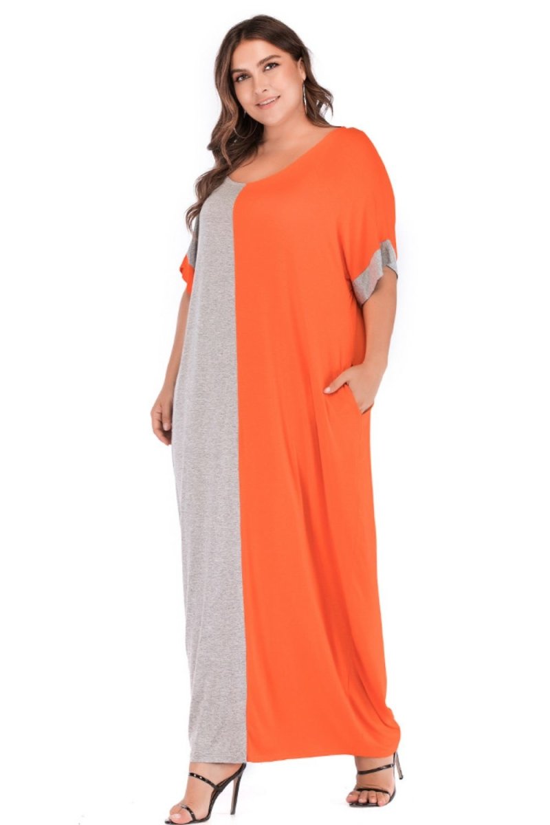 Plus Size Color Block Tee Dress with Pockets - TapLike