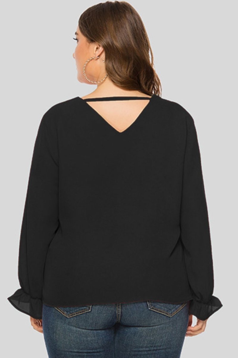 Plus Size Cutout Flounce Sleeve Blouse - TapLike