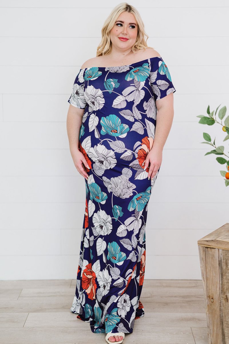 Plus Size Floral Off-Shoulder Short Sleeve Fishtail Dress - TapLike