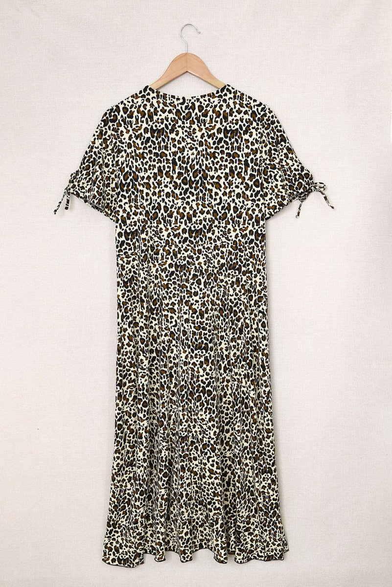 Plus Size Leopard Print Ruffled Midi Dress - TapLike