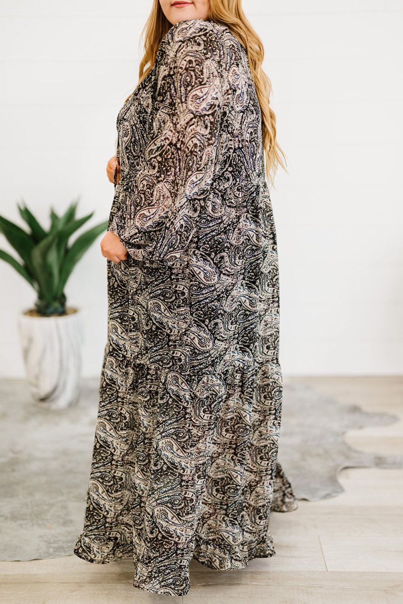 Plus Size Paisley Print Balloon Sleeve Maxi Dress - TapLike