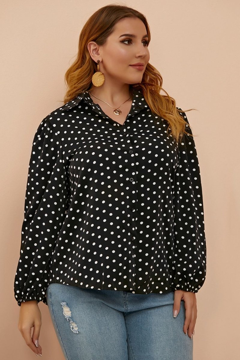 Plus Size Polka Dot Balloon Sleeve Shirt - TapLike