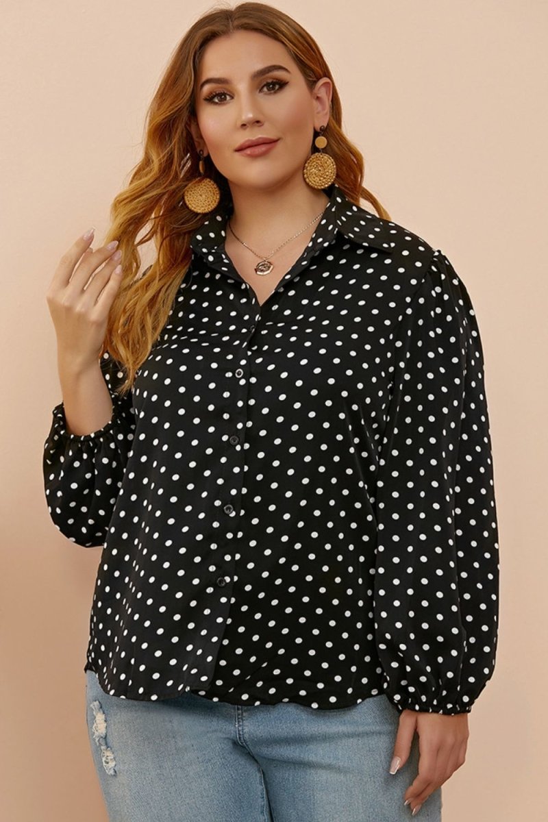 Plus Size Polka Dot Balloon Sleeve Shirt - TapLike